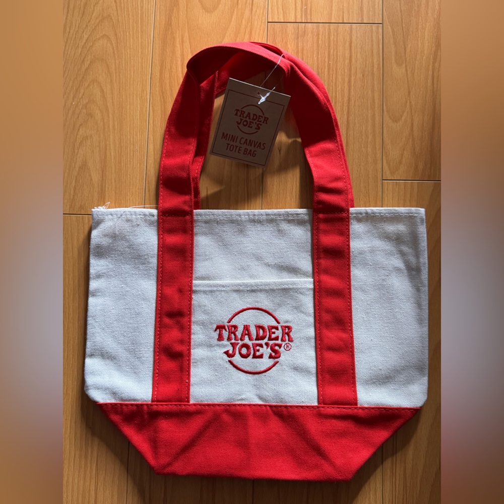 Trader Joe's Red and White Mini Canvas Tote Bag
